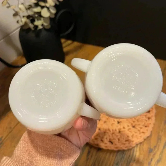 Vintage Fire-King Milk Glass Cups – Rose Motif & Gold Rim (Set of 2) - Picture 7 of 9